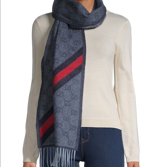 GUCCI Wool and Alpaca Fringed Scarf - Picture 1 of 5